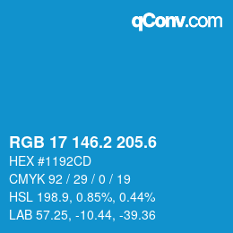 カラーコード: RGB 17 146.2 205.6 | qconv.com