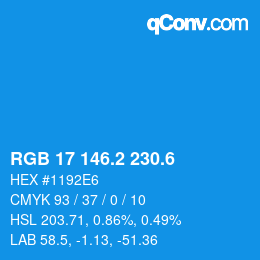 カラーコード: RGB 17 146.2 230.6 | qconv.com