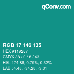 Color code: RGB 17 146 135 | qconv.com