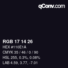 Color code: RGB 17 14 26 | qconv.com