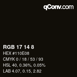 カラーコード: RGB 17 14 8 | qconv.com