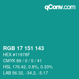 Color code: RGB 17 151 143 | qconv.com