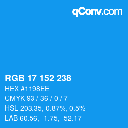 カラーコード: RGB 17 152 238 | qconv.com