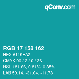 颜色代码: RGB 17 158 162 | qconv.com