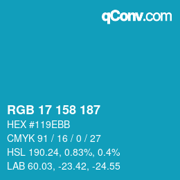 颜色代码: RGB 17 158 187 | qconv.com