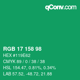 Color code: RGB 17 158 98 | qconv.com