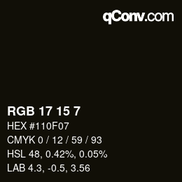 Color code: RGB 17 15 7 | qconv.com