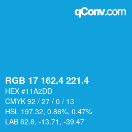 カラーコード: RGB 17 162.4 221.4 | qconv.com