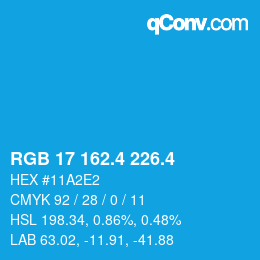 カラーコード: RGB 17 162.4 226.4 | qconv.com