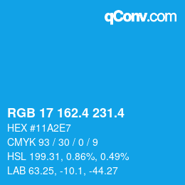 カラーコード: RGB 17 162.4 231.4 | qconv.com