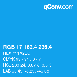 カラーコード: RGB 17 162.4 236.4 | qconv.com