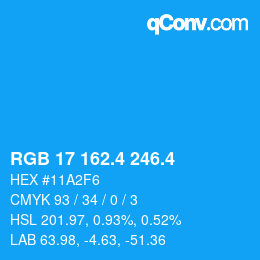 カラーコード: RGB 17 162.4 246.4 | qconv.com