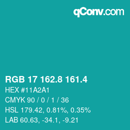 カラーコード: RGB 17 162.8 161.4 | qconv.com