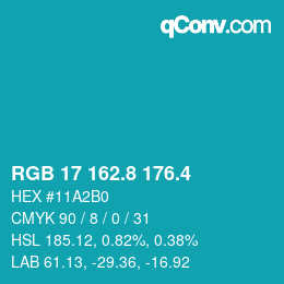 カラーコード: RGB 17 162.8 176.4 | qconv.com