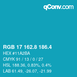 カラーコード: RGB 17 162.8 186.4 | qconv.com