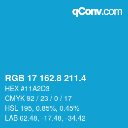 カラーコード: RGB 17 162.8 211.4 | qconv.com