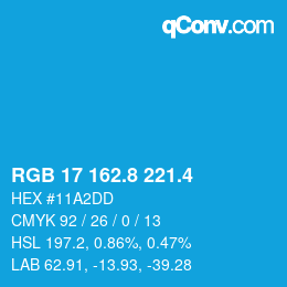カラーコード: RGB 17 162.8 221.4 | qconv.com