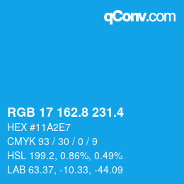 カラーコード: RGB 17 162.8 231.4 | qconv.com