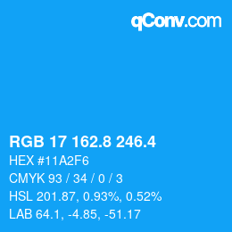 カラーコード: RGB 17 162.8 246.4 | qconv.com