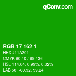 Color code: RGB 17 162 1 | qconv.com