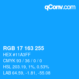 颜色代码: RGB 17 163 255 | qconv.com
