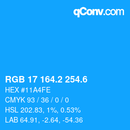 カラーコード: RGB 17 164.2 254.6 | qconv.com