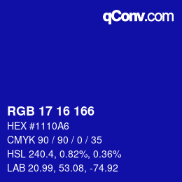 カラーコード: RGB 17 16 166 | qconv.com