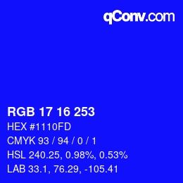 Color code: RGB 17 16 253 | qconv.com