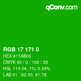 カラーコード: RGB 17 171 0 | qconv.com