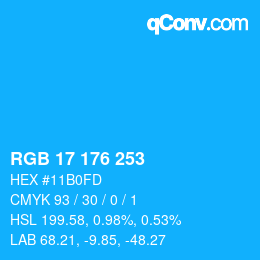颜色代码: RGB 17 176 253 | qconv.com