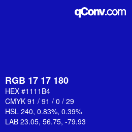 Color code: RGB 17 17 180 | qconv.com