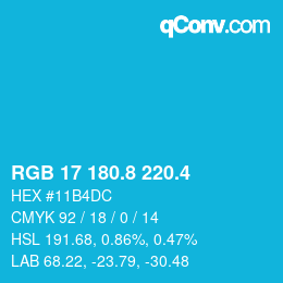 カラーコード: RGB 17 180.8 220.4 | qconv.com