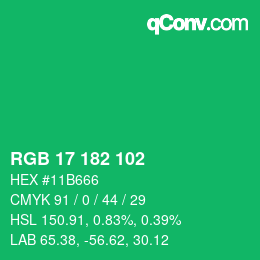 Color code: RGB 17 182 102 | qconv.com