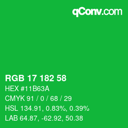 Color code: RGB 17 182 58 | qconv.com