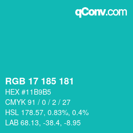 Color code: RGB 17 185 181 | qconv.com