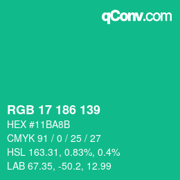 Color code: RGB 17 186 139 | qconv.com