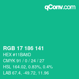 Color code: RGB 17 186 141 | qconv.com