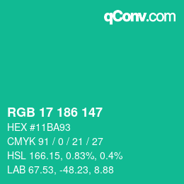 Color code: RGB 17 186 147 | qconv.com