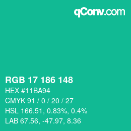 カラーコード: RGB 17 186 148 | qconv.com
