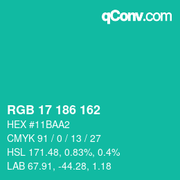 Color code: RGB 17 186 162 | qconv.com