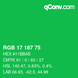 颜色代码: RGB 17 187 75 | qconv.com