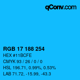 颜色代码: RGB 17 188 254 | qconv.com