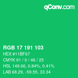 カラーコード: RGB 17 191 103 | qconv.com
