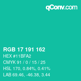 Color code: RGB 17 191 162 | qconv.com