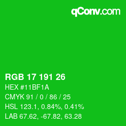 カラーコード: RGB 17 191 26 | qconv.com