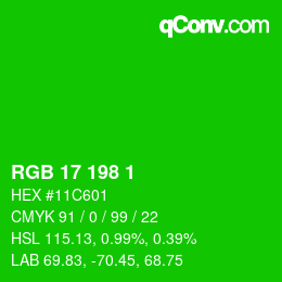 Color code: RGB 17 198 1 | qconv.com