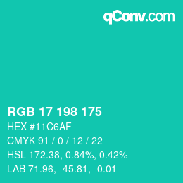 カラーコード: RGB 17 198 175 | qconv.com