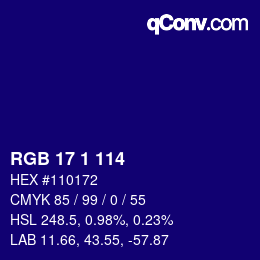 Color code: RGB 17 1 114 | qconv.com