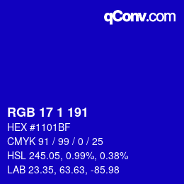 Color code: RGB 17 1 191 | qconv.com
