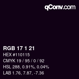 Color code: RGB 17 1 21 | qconv.com